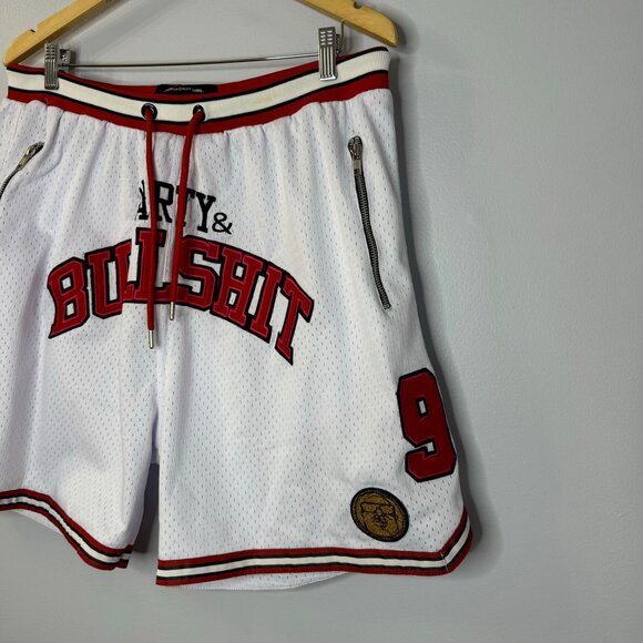 SNKR HEAD Cut & Sew Party & Bullsh*t White Zipper Pocket Shorts - Picture 5 of 9